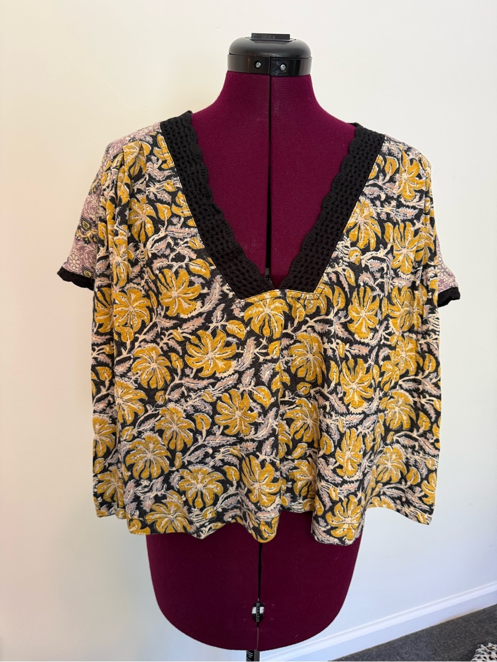 Free People Floral V-Neck Knit Top